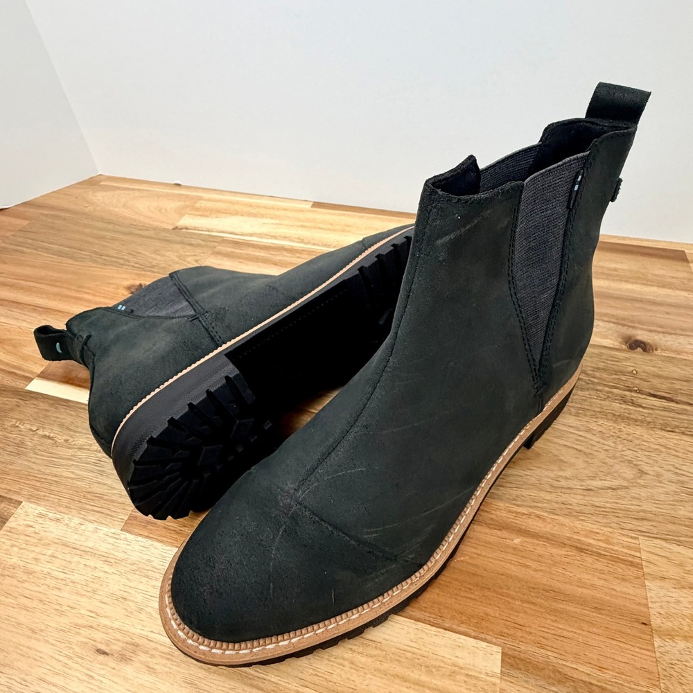 TOMS Cleo Women Black Leather Chelsea Lug Sole Ankle Boots 10014154 Size 6.5 - Picture 9 of 9